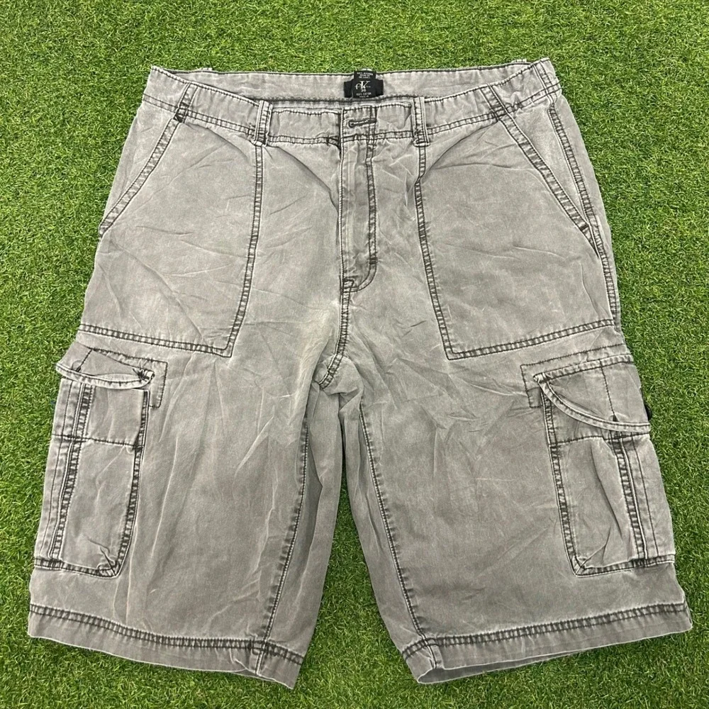 Calvin Klein Jeans Mens Grey Cargo Shorts Size 36 Cotton Faded Utility Casual